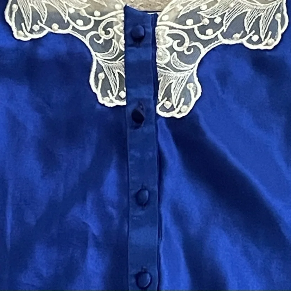 Victoria's Secret Gold Label Satin Silky Blue Vintage set Cami Tap Short M Med